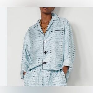 AZ Factory- Look But Don't Touch Printed 100% Silk Pajama Shirt. Size FR 38